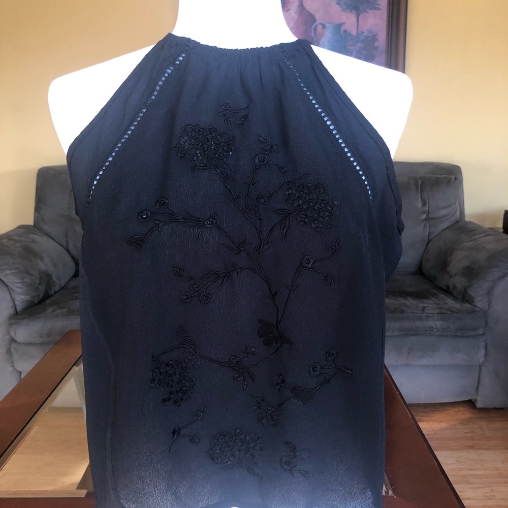 Black embroidered tank top